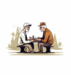 Two Old Men Playing Chess In The Park Cartoon