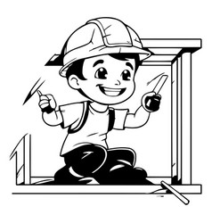 Cartoon Cute Boy In A Construction Helmet And