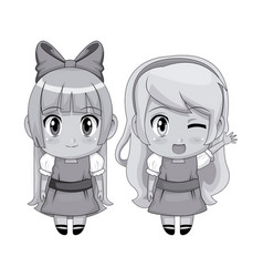 Monochrome Full Body Couple Cute Anime Girl Facial