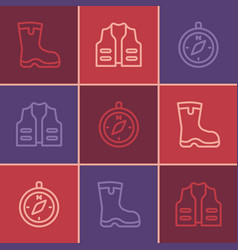 Set Line Fishing Boots Compass And Jacket Icon