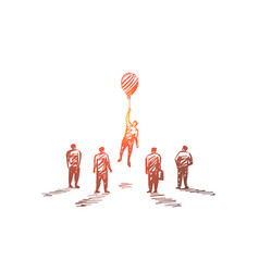 Hand Drawn Person Flying Up With Balloon