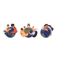 People Love Earth Set Kids Hold On Hands Hug