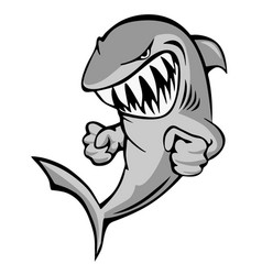 Shark Jumping With Big Grin And Fists Cartoon