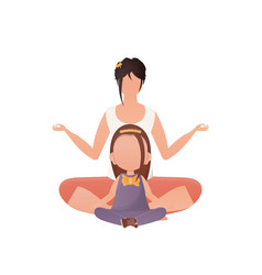 Mom And Daughter Yoga Cartoon Style Isolated