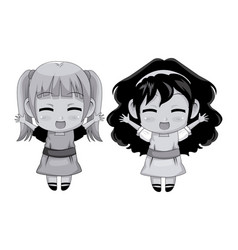 Monochrome Full Body Couple Cute Anime Girl Facial