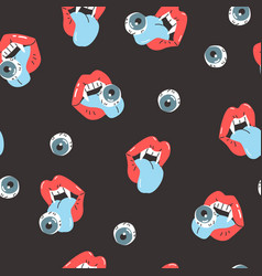 Female Vampire Lips Eye Seamless Pattern Cartoon