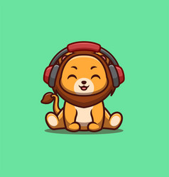 Lion Sitting Hearing Music Cute Creative Kawaii