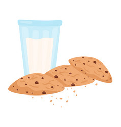 Chocolate Chip Cookies Glass Milk White Background