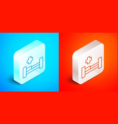 Isometric Line Hospital Bed Icon Isolated On Blue