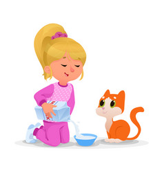 Kid Feeding Her Pet Milk Cartoon