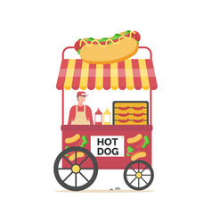 Hot Dog Seller With Food And Sauces In Bottles