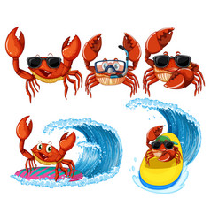 Funny Crab Cartoon Characters In Summer Theme