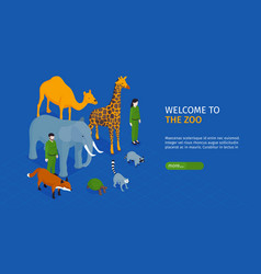 Isometric Zoo Horizontal Banner With Welcome