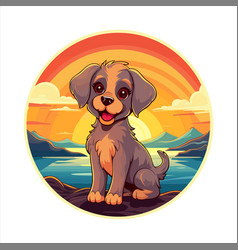 Dog Colorful Cartoon Kawaii Character Beach