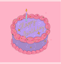 Birthday Cake In Pink And Purple Colors