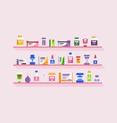 Pharmacy Shelves With Bottles Vitamins