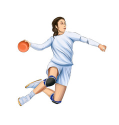 Girl Handball Player Jumping With The Ball Color