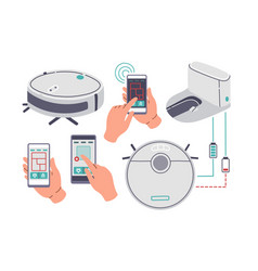 Robot Vacuum Cleaner Set Flat Design