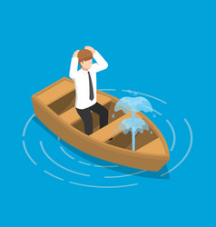 Isometric Businessman Sitting In Leaking Boat