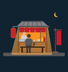 Japanese Food Stall Street Vendor In Night Flat