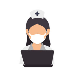 Nurse With Face Mask Laptop Isolated Icon