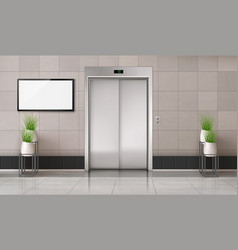 Office Hallway With Elevator And Tv Screen