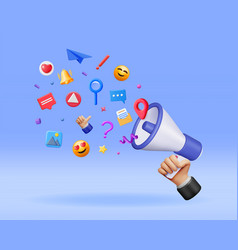 3d Megaphone With Flying Social Media Icons