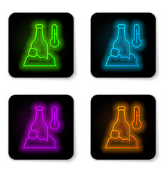 Glowing Neon Line Cold Beer Bottle Icon Isolated