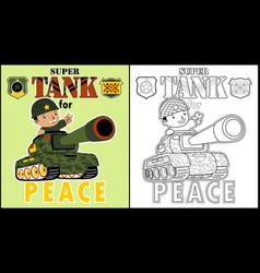 Coloring Book Of Soldier On Armored Vehicle