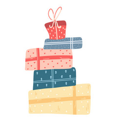 Pile Of Colorful Gift Boxes In Cartoon Flat Style