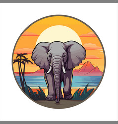 Elephant Colorful Cartoon Kawaii Character Beach