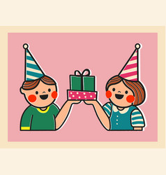 Birthday Card With Cartoon Girl And Boy Gift