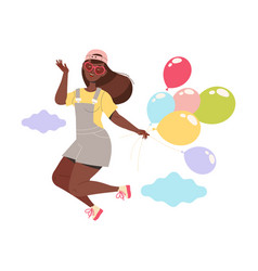 Happy Woman Character With Bunch Of Balloons