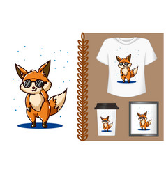 Mockup Cute Fox With Sunglasses Cartoon