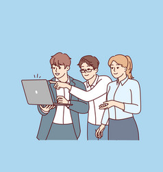 Woman And Two Men Startup Employees Dressed