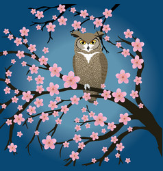 Great Horned Owl In A Blossom Tree