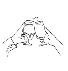 Line Art Closeup Couple With Glasses Of Red Wine