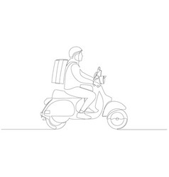 Continuous Line Drawing Of Delivery Man Ride