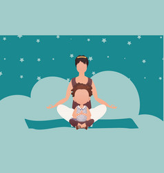 Mom And Daughter Are Meditating Cartoon Style