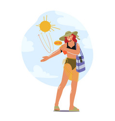 Woman Character Applies Sunscreen On The Beach