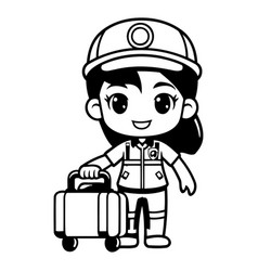 Cute Little Girl Traveler With Suitcase