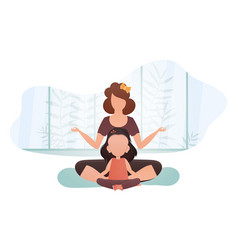 Mom And Daughter Do Yoga Cartoon Style Yoga