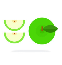 Whole Green Apple And Apple Slices Top View Flat