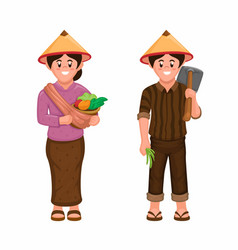 Asian Farmer Village Couple Family Character Icon