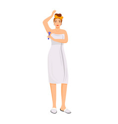 Young Woman In Towel Shaving Armpits Flat Color