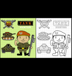 Coloring Book Of Soldier With Armored Vehicles