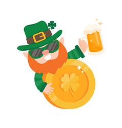 Funny Leprechaun Cartoon Celebrating By Drinking