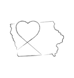 Iowa Us State Hand Drawn Pencil Sketch Outline Map