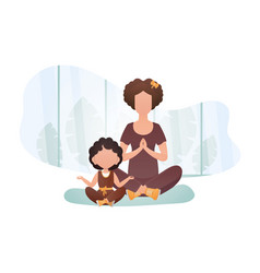 Mom And Daughter Do Yoga Cartoon Style Meditation