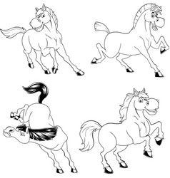 Outlined Amazing Horses Cartoon Mascot Characters